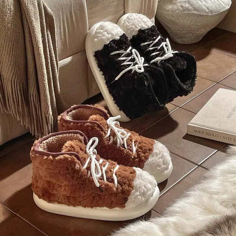 2024 New Style Bag Heel Cotton Slippers for Women Winter Outer Wear Non-Slip Thick Sole Home Indoor Thickeneded Warm Woolen Cotton Shoes - Image 7