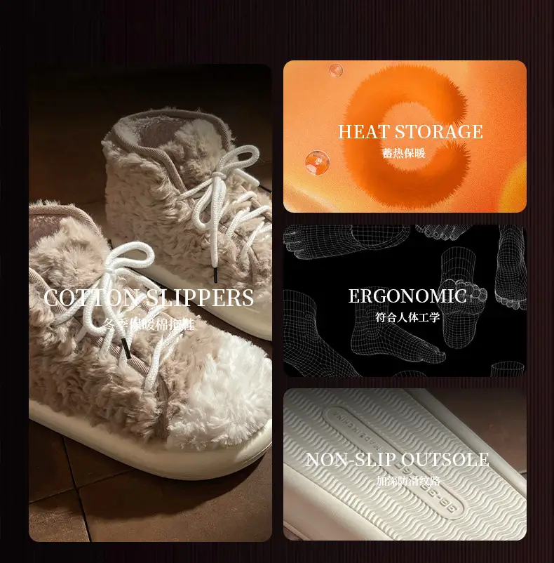 2024 New Style Bag Heel Cotton Slippers for Women Winter Outer Wear Non-Slip Thick Sole Home Indoor Thickeneded Warm Woolen Cotton Shoes — feature 6