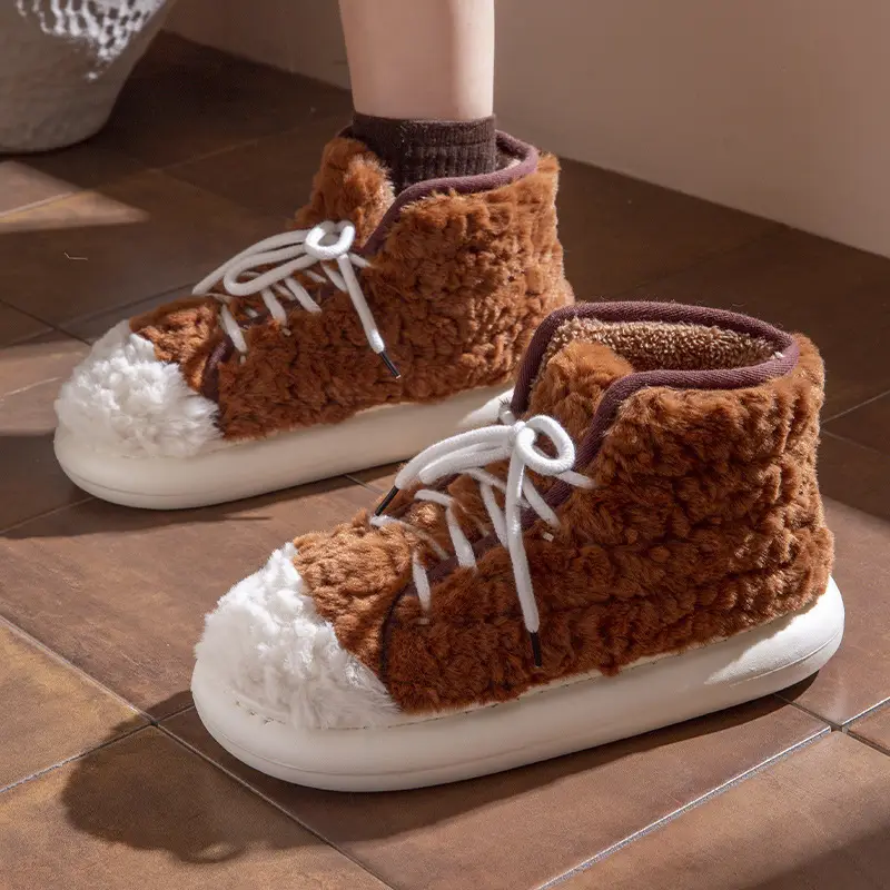 2024 New Style Bag Heel Cotton Slippers for Women Winter Outer Wear Non-Slip Thick Sole Home Indoor Thickeneded Warm Woolen Cotton Shoes - Image 2