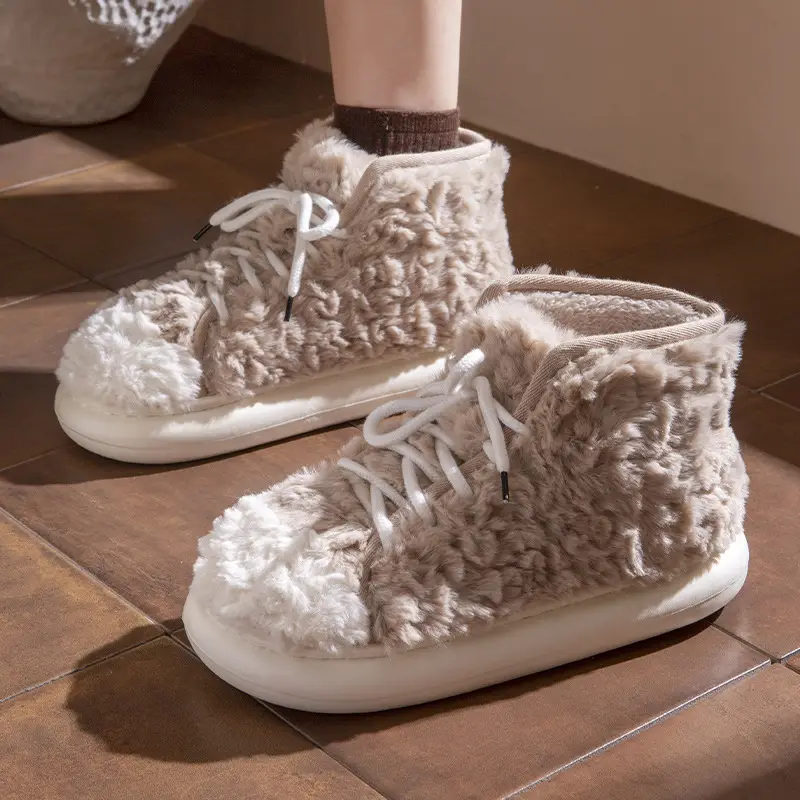 2024 New Style Bag Heel Cotton Slippers for Women Winter Outer Wear Non-Slip Thick Sole Home Indoor Thickeneded Warm Woolen Cotton Shoes - Image 3