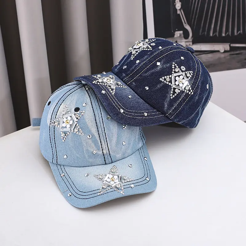 Women's Blue Star Rhinestone Baseball Cap Wholesale