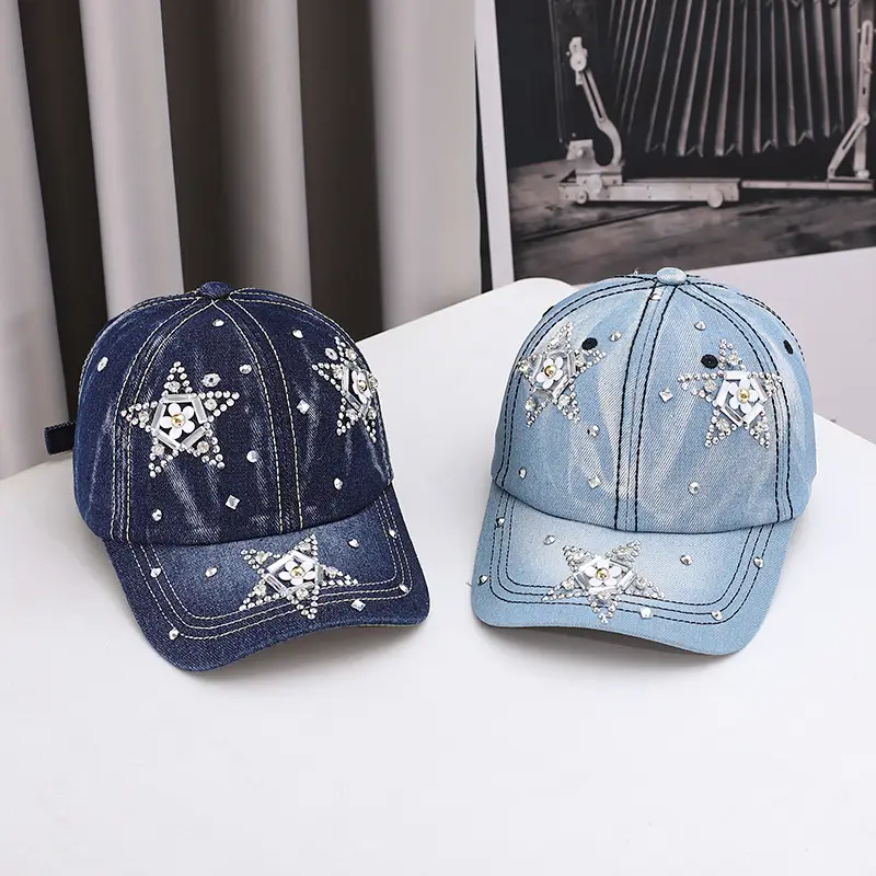 Women's Blue Star Rhinestone Baseball Cap Wholesale