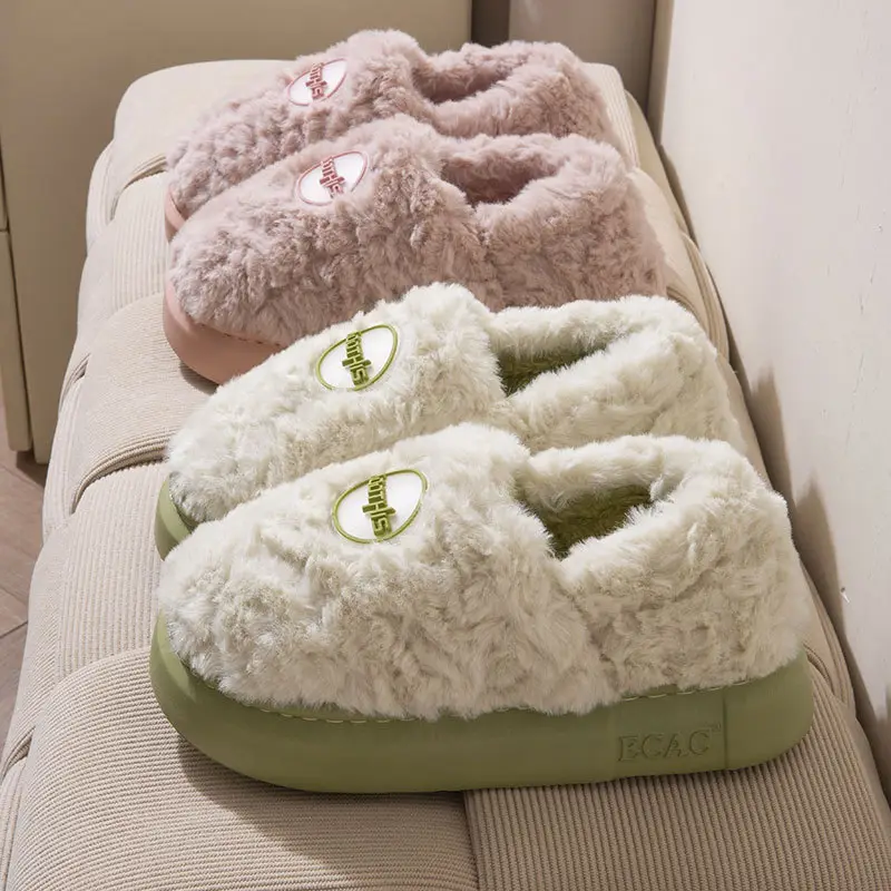 Women's Cotton Slippers 2024 New Winter Plush Warm Couple Indoor Non-Slip Thick Sole Soft Cotton Slippers - Image 7