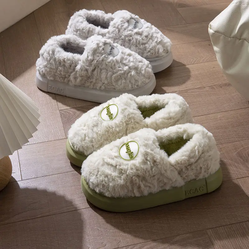 Women's Cotton Slippers 2024 New Winter Plush Warm Couple Indoor Non-Slip Thick Sole Soft Cotton Slippers - Image 9