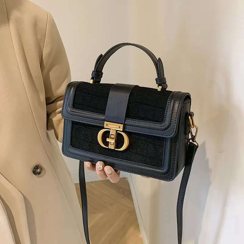 Retro Square Handbag Brown Leather Gold Clasp - Image 6