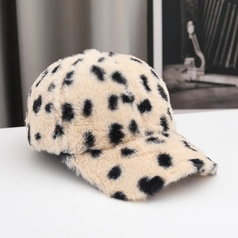 Cross-Border Plush Spotted Baseball Cap Brown
