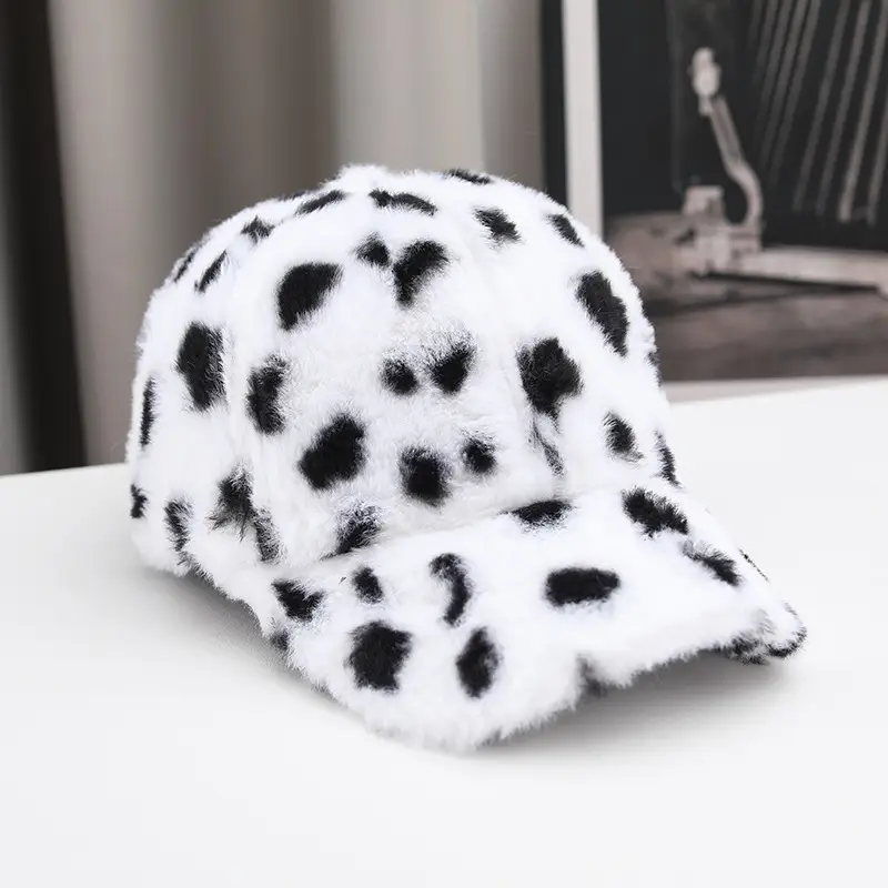 Cross-Border Plush Spotted Baseball Cap Brown