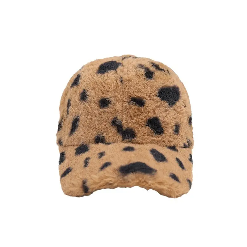 Cross-Border Plush Spotted Baseball Cap Brown