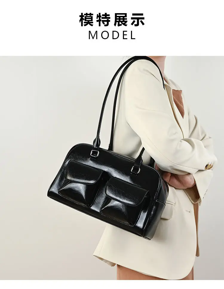 Customized Korean Style Wax Leather Tote Bag Large Capacity — feature 1