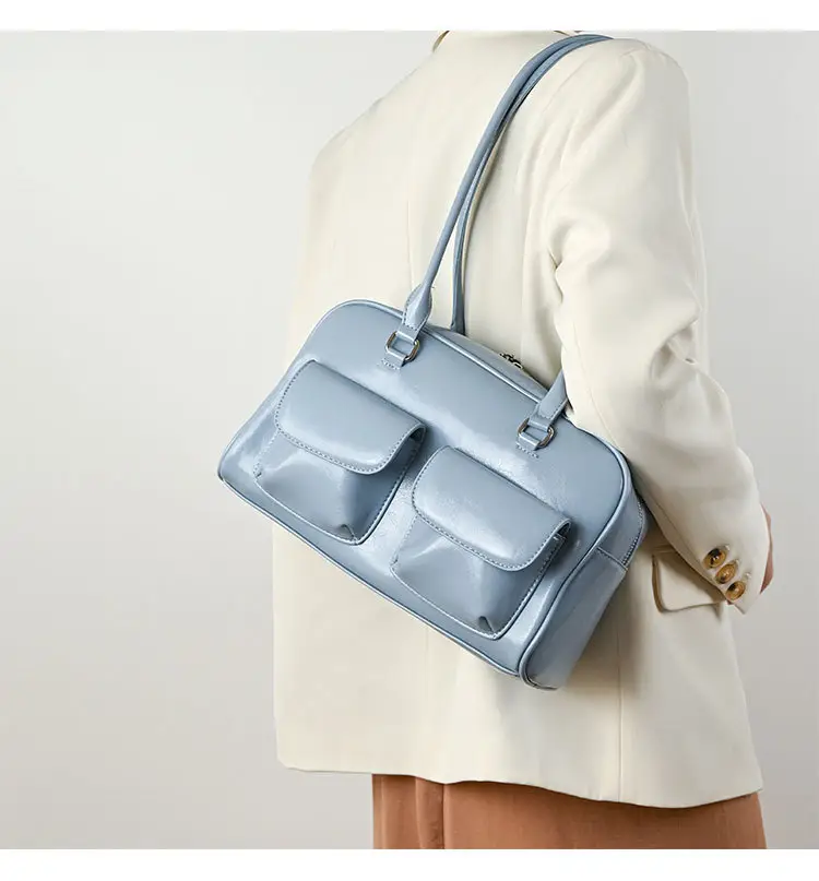 Customized Korean Style Wax Leather Tote Bag Large Capacity — feature 2