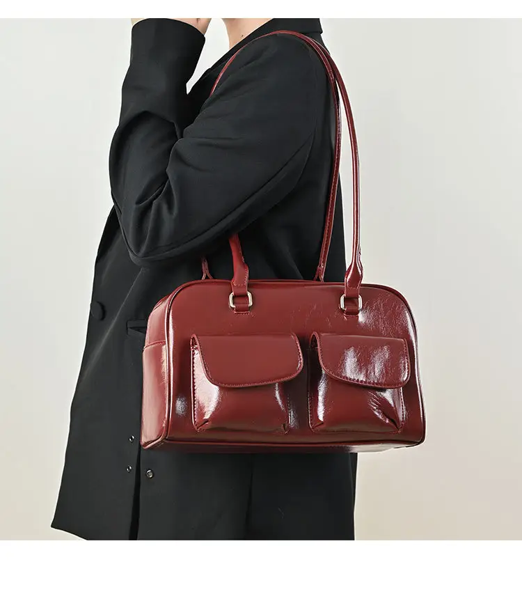 Customized Korean Style Wax Leather Tote Bag Large Capacity — feature 6