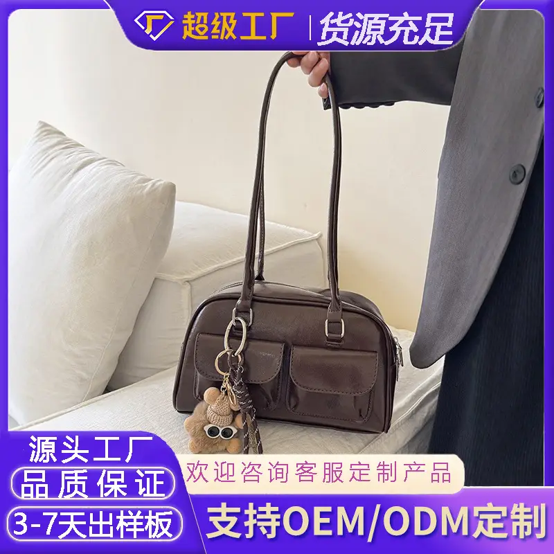 Customized Korean Style Wax Leather Tote Bag Large Capacity