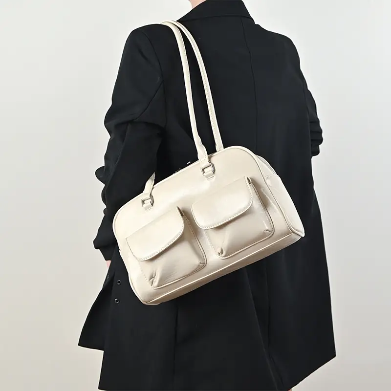 Customized Korean Style Wax Leather Tote Bag Large Capacity