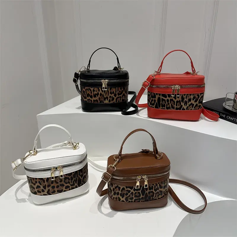 Narrow Leopard Print Crossbody Bag White Gold Zipper - Image 8