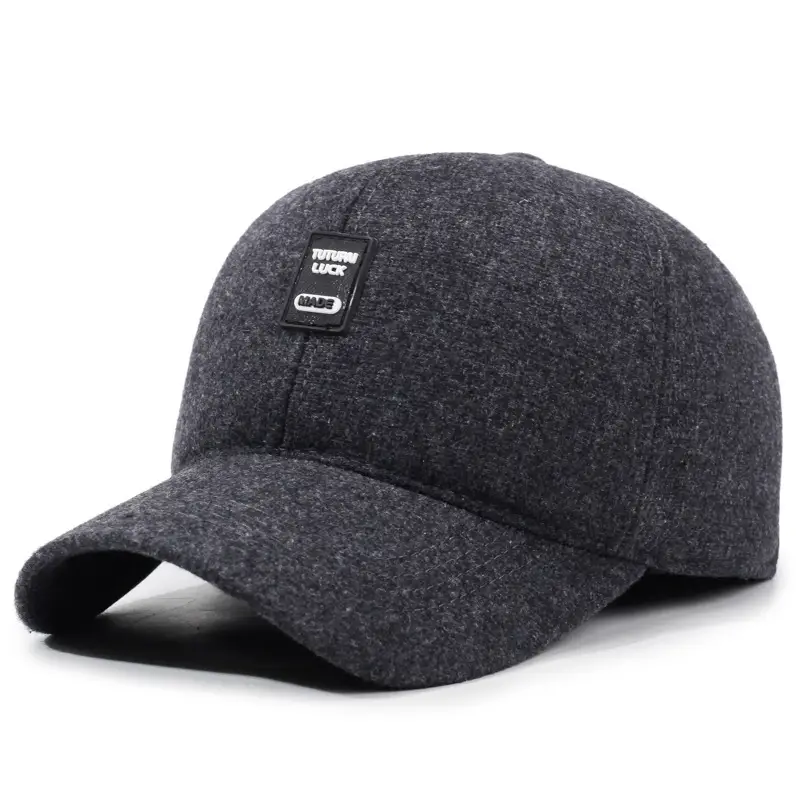 Men's Black Wool Baseball Cap with Ear Protection — feature 6