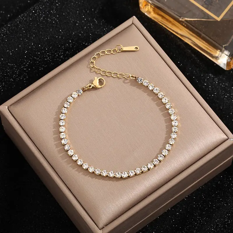 4mm Zircon Bracelet Light Luxury Gold Goldtone for Women