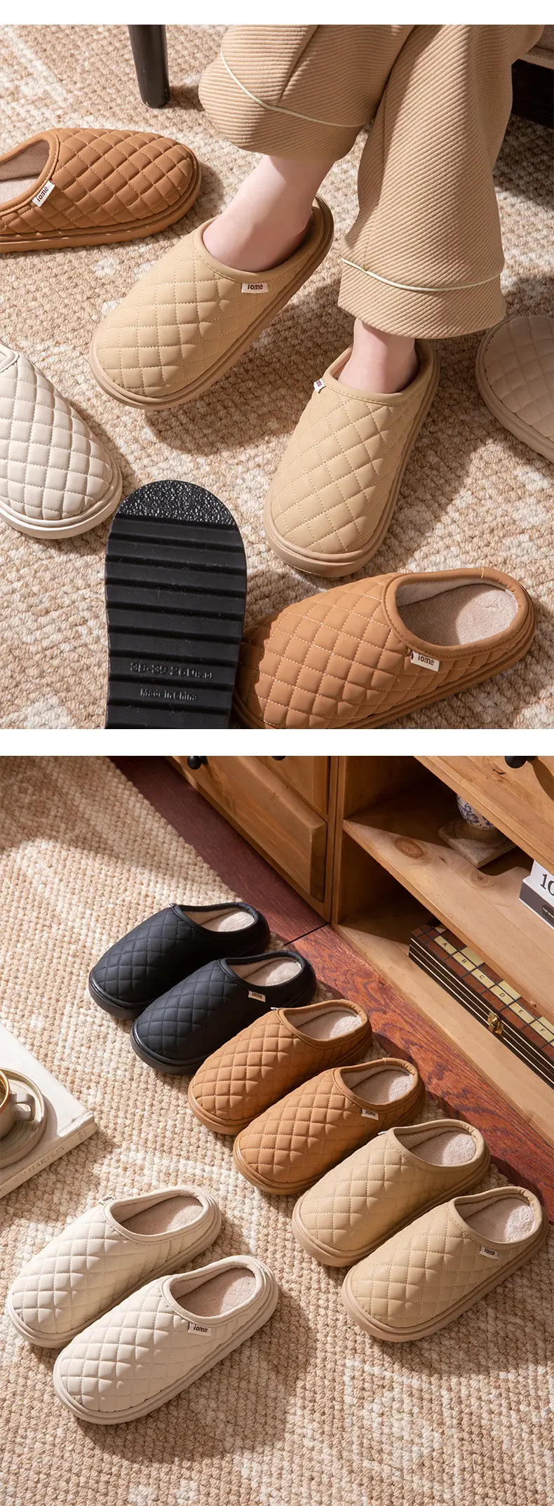 Waterproof Cotton Slippers Women Winter Warm Indoor Home Shoes Pu Lightweight Stuffed Slippers Non-Slip Thick Ladies Cotton Shoes — feature 10