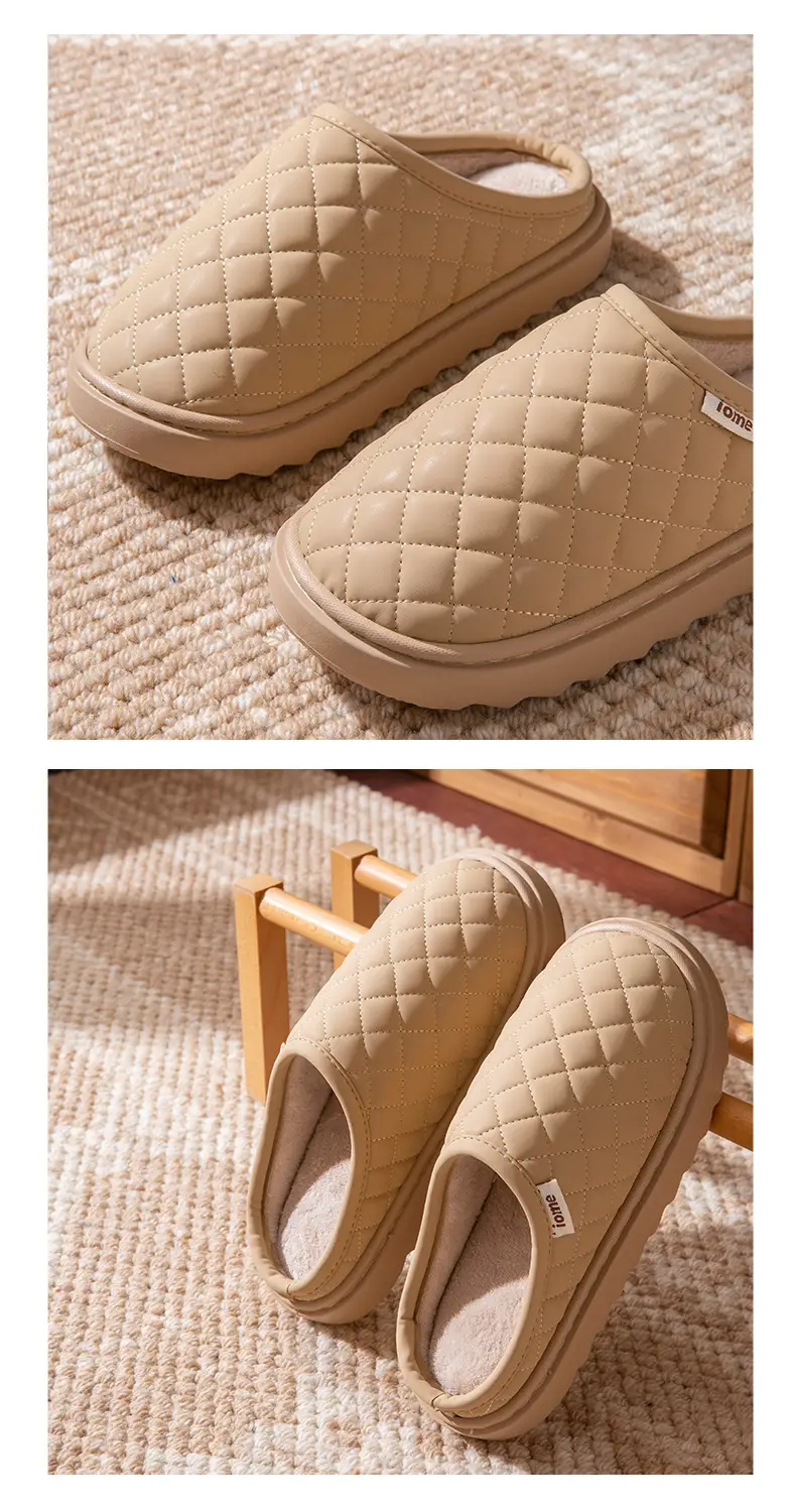 Waterproof Cotton Slippers Women Winter Warm Indoor Home Shoes Pu Lightweight Stuffed Slippers Non-Slip Thick Ladies Cotton Shoes — feature 9