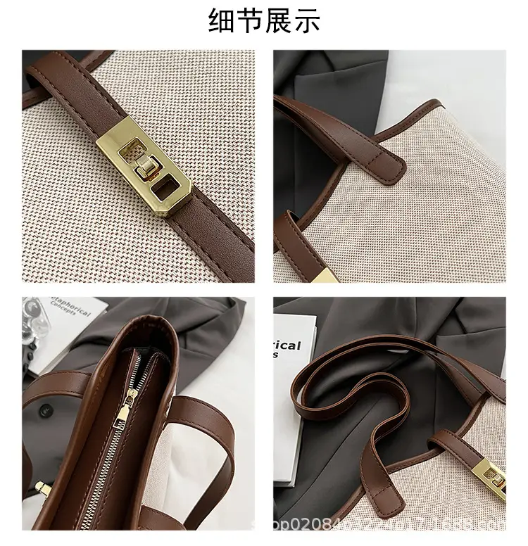 2026 Large Capacity Women's Tote Bag with Gold Plated Handle — feature 17