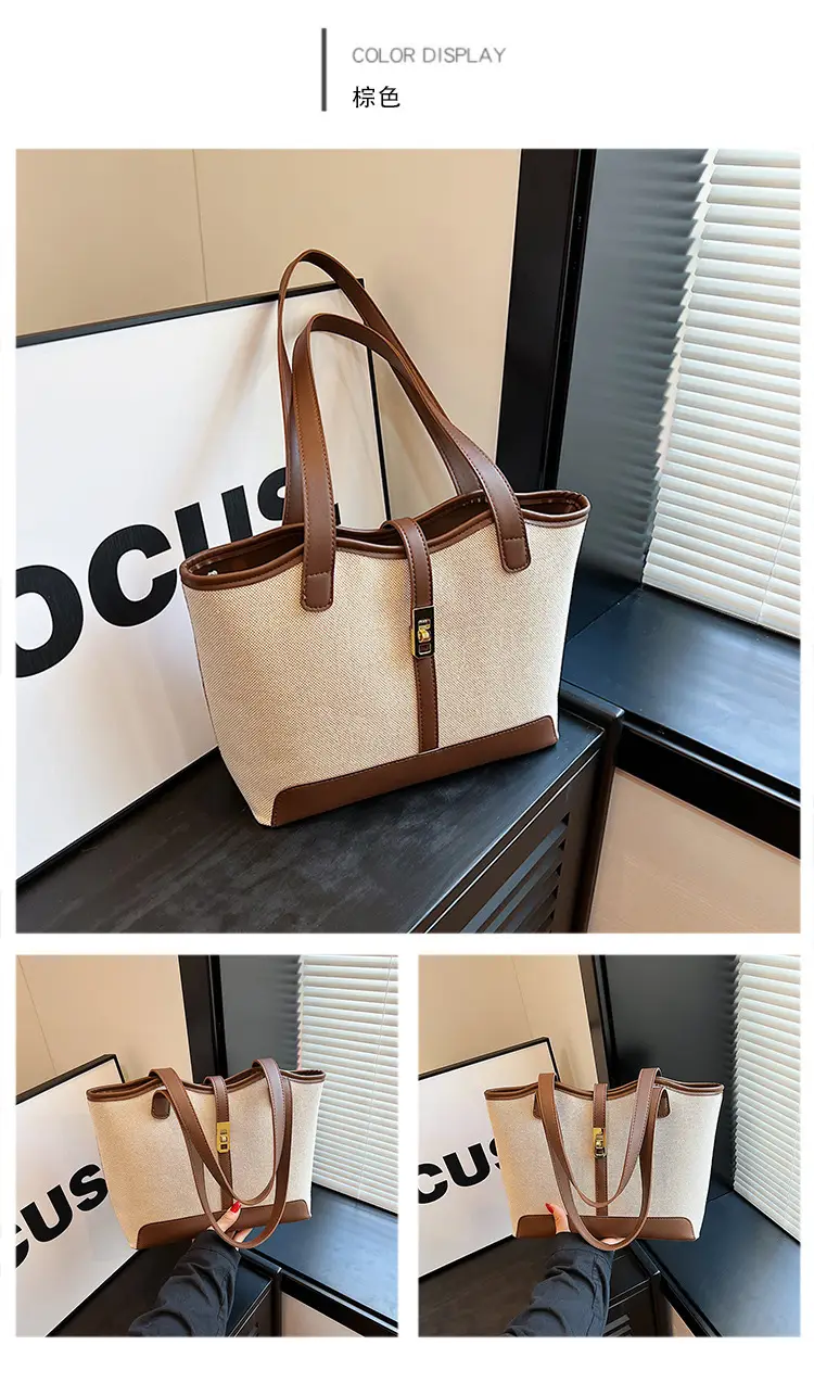 2026 Large Capacity Women's Tote Bag with Gold Plated Handle — feature 8