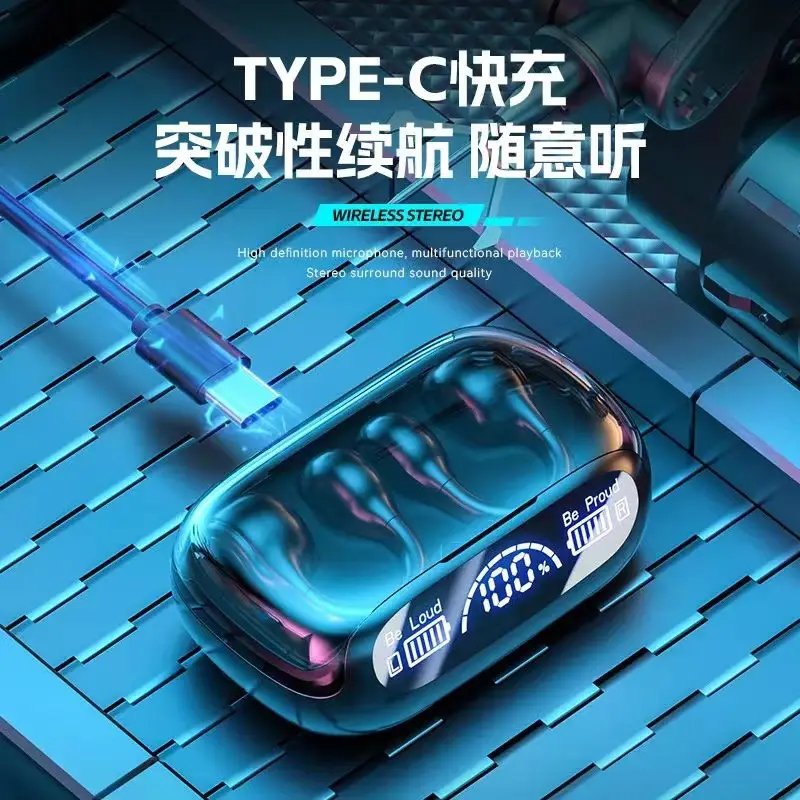 Cross-Border Popular U5 Bone Conduction Wireless Bluetooth Headset, Non-In-Ear, Smart Digital Display, Noise Reduction, Sports Ear Clip Type for Men and Women