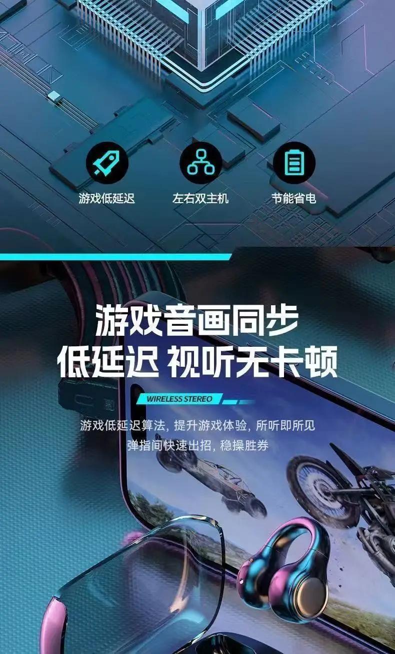 Cross-Border Popular U5 Bone Conduction Wireless Bluetooth Headset, Non-In-Ear, Smart Digital Display, Noise Reduction, Sports Ear Clip Type for Men and Women — feature 10