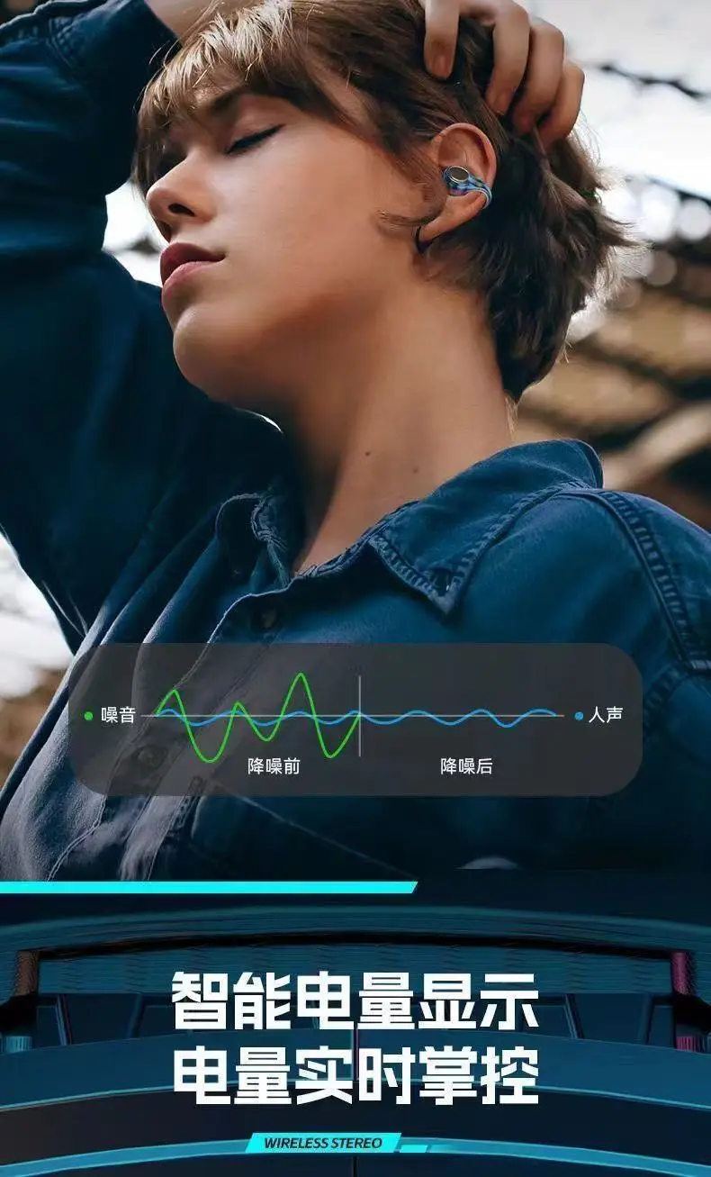 Cross-Border Popular U5 Bone Conduction Wireless Bluetooth Headset, Non-In-Ear, Smart Digital Display, Noise Reduction, Sports Ear Clip Type for Men and Women — feature 12