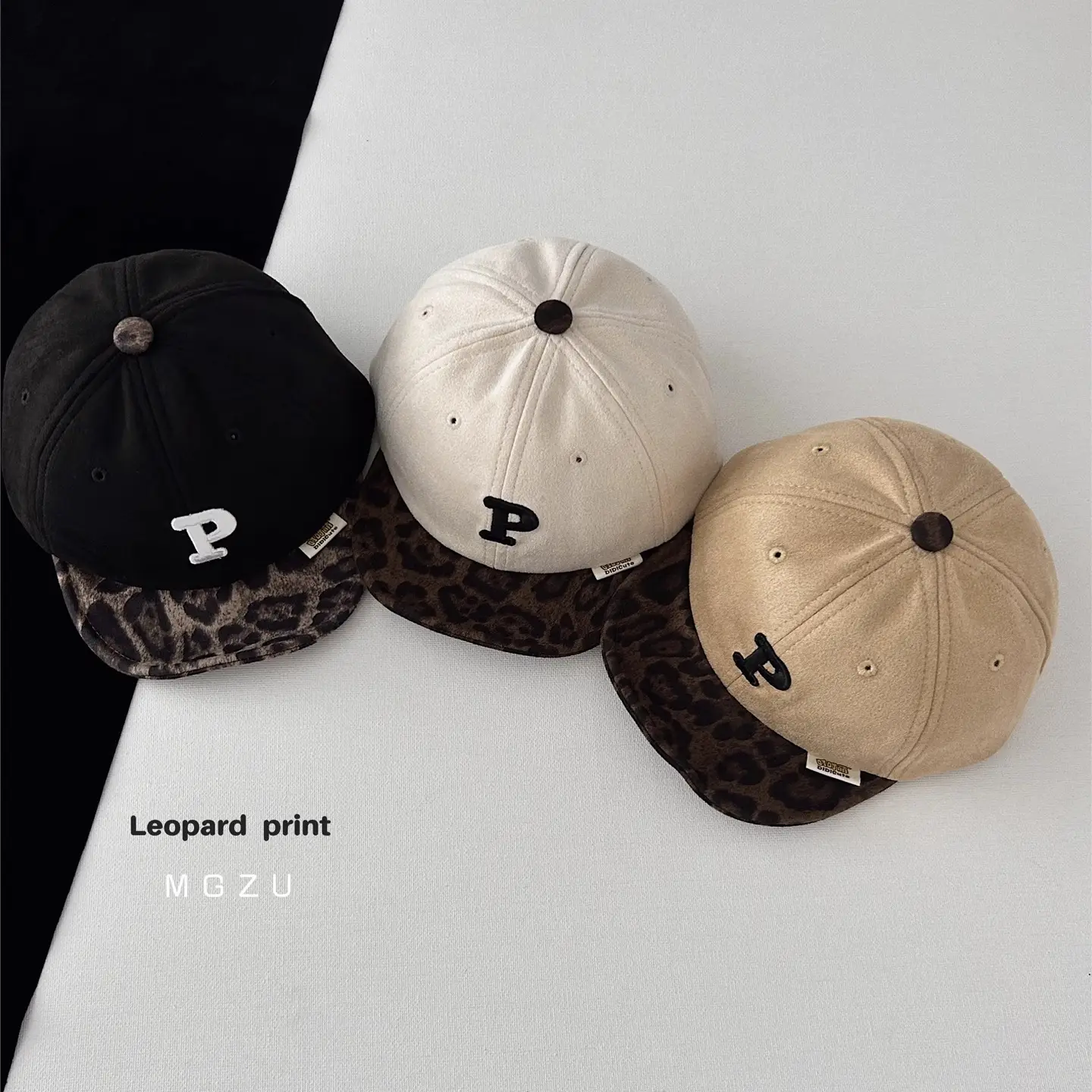 Kids Baseball Cap Black Leopard Print P Letter - Image 8