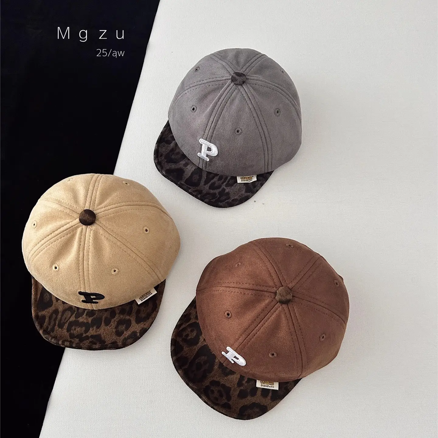 Kids Baseball Cap Black Leopard Print P Letter - Image 9