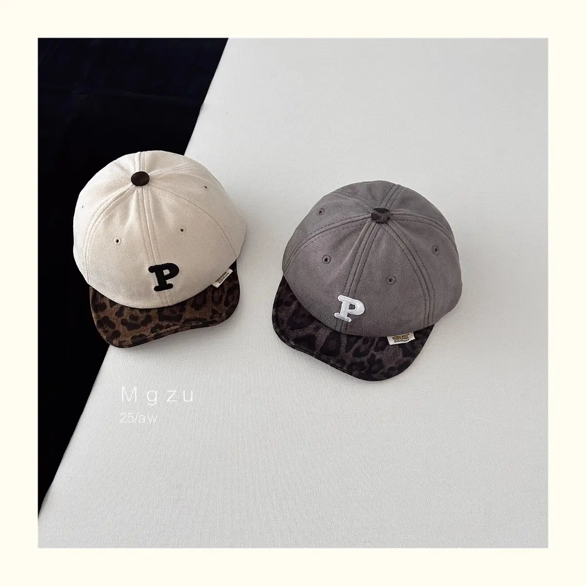 Kids Baseball Cap Black Leopard Print P Letter — feature 1