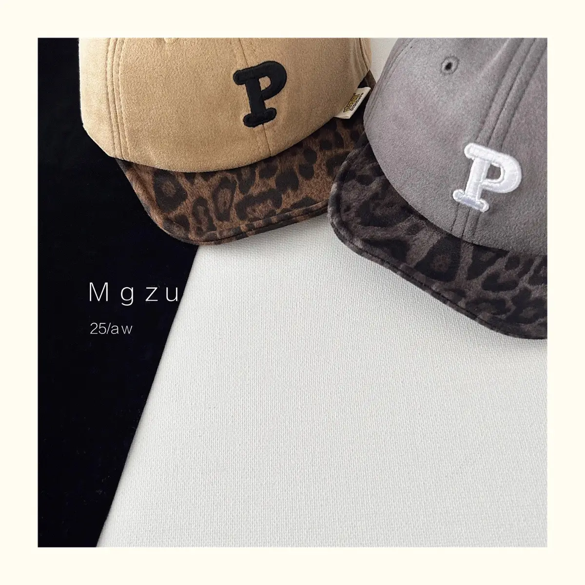 Kids Baseball Cap Black Leopard Print P Letter — feature 10
