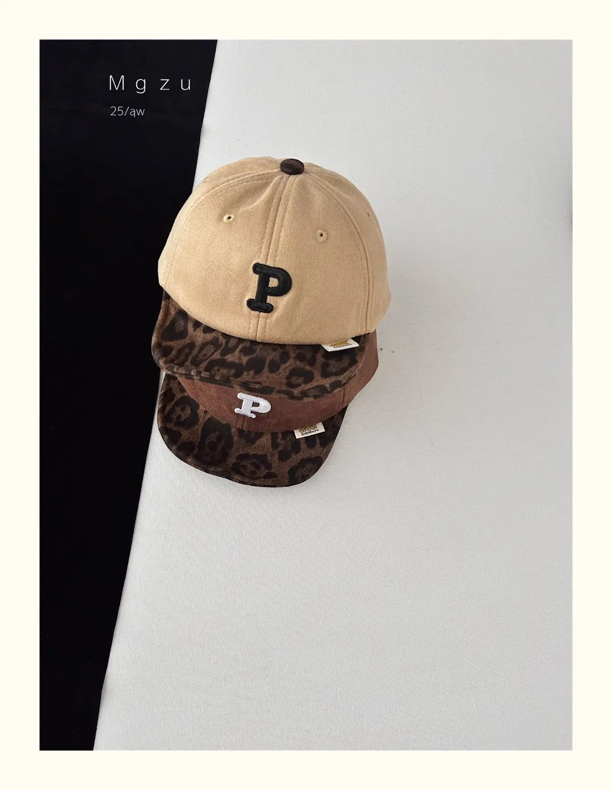Kids Baseball Cap Black Leopard Print P Letter — feature 11
