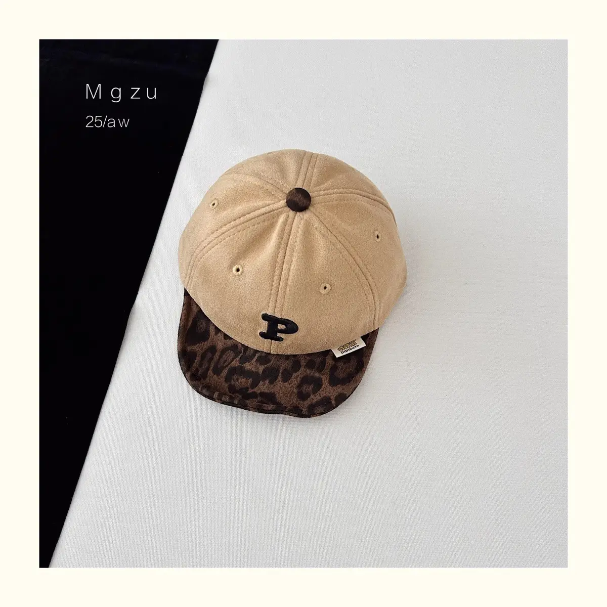 Kids Baseball Cap Black Leopard Print P Letter — feature 13