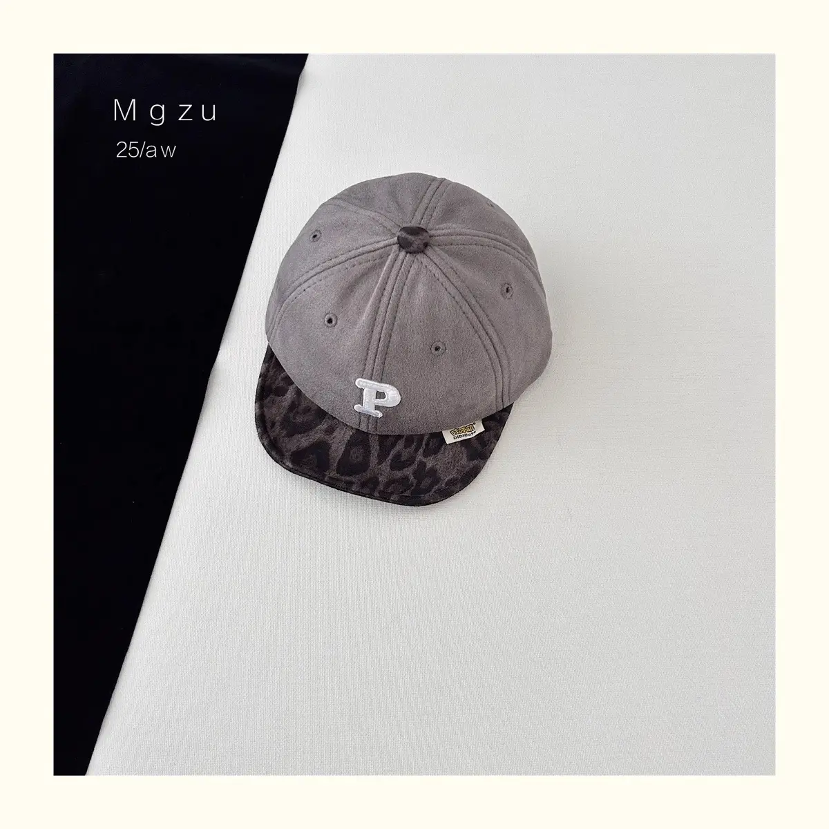 Kids Baseball Cap Black Leopard Print P Letter — feature 14