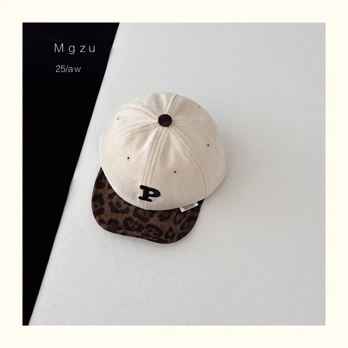 Kids Baseball Cap Black Leopard Print P Letter — feature 15