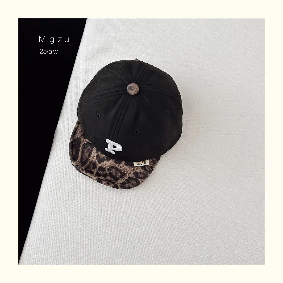 Kids Baseball Cap Black Leopard Print P Letter — feature 16