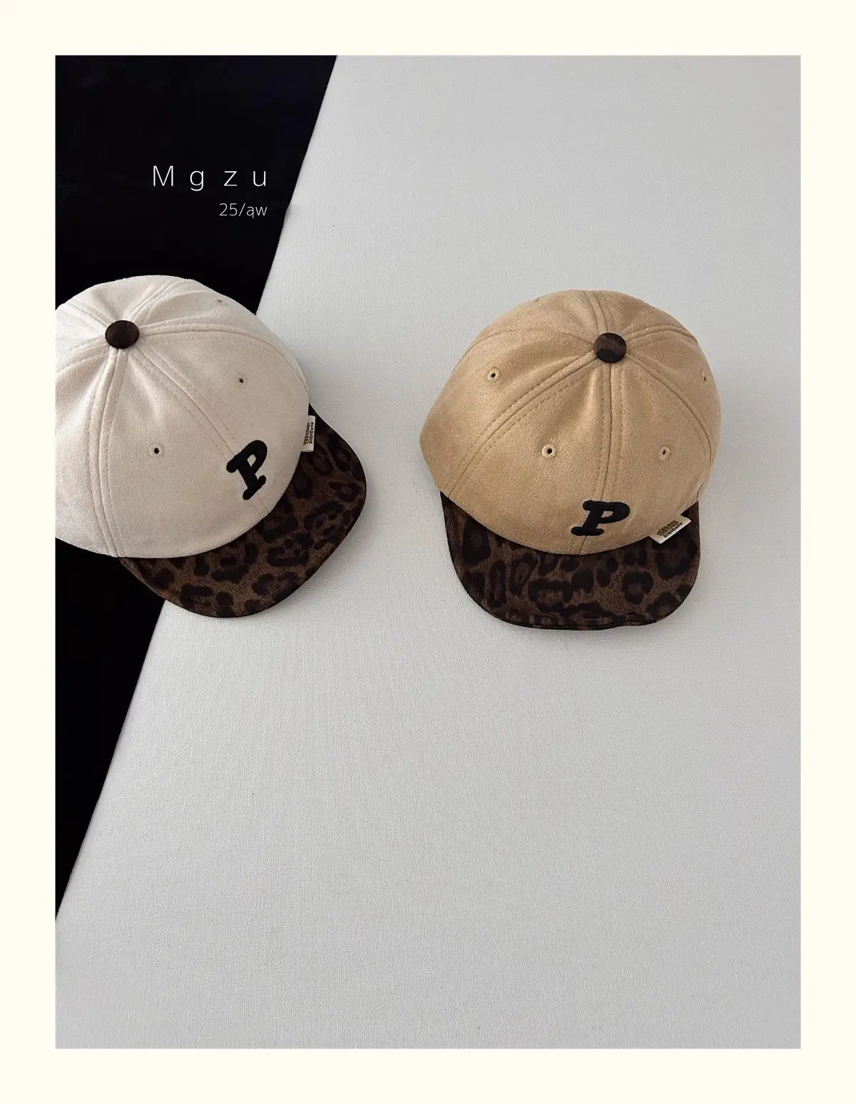 Kids Baseball Cap Black Leopard Print P Letter — feature 3