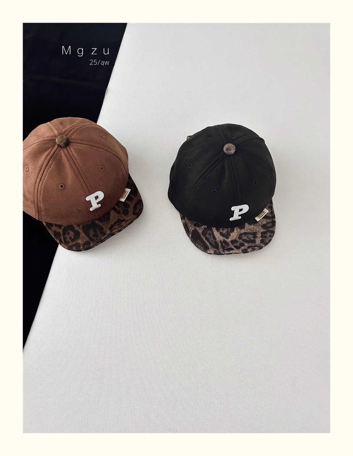 Kids Baseball Cap Black Leopard Print P Letter — feature 4