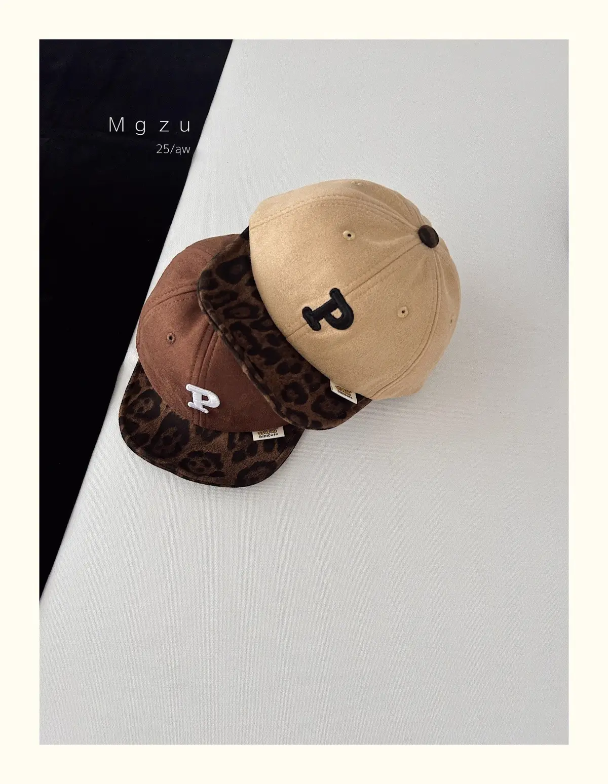 Kids Baseball Cap Black Leopard Print P Letter — feature 5