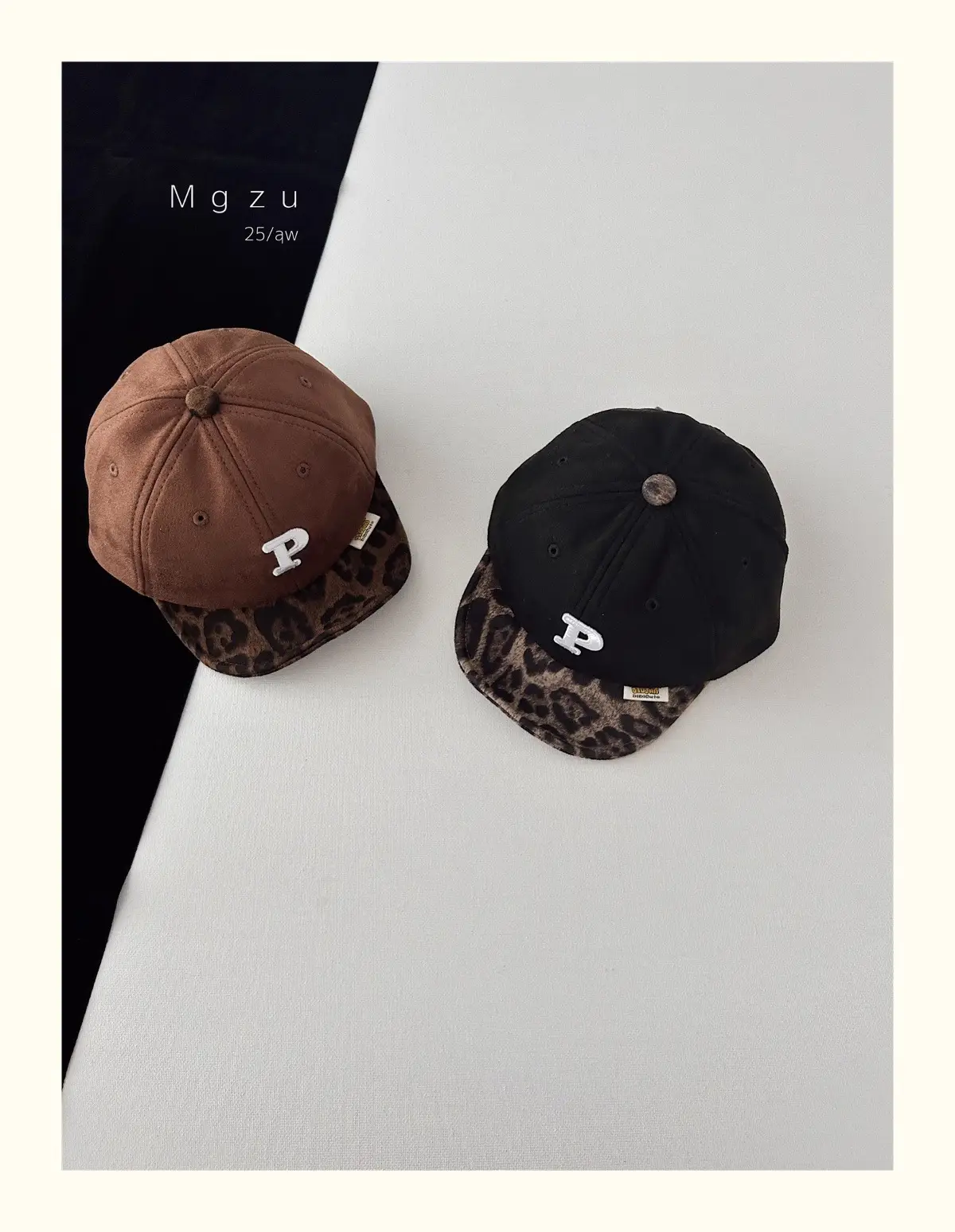 Kids Baseball Cap Black Leopard Print P Letter — feature 6