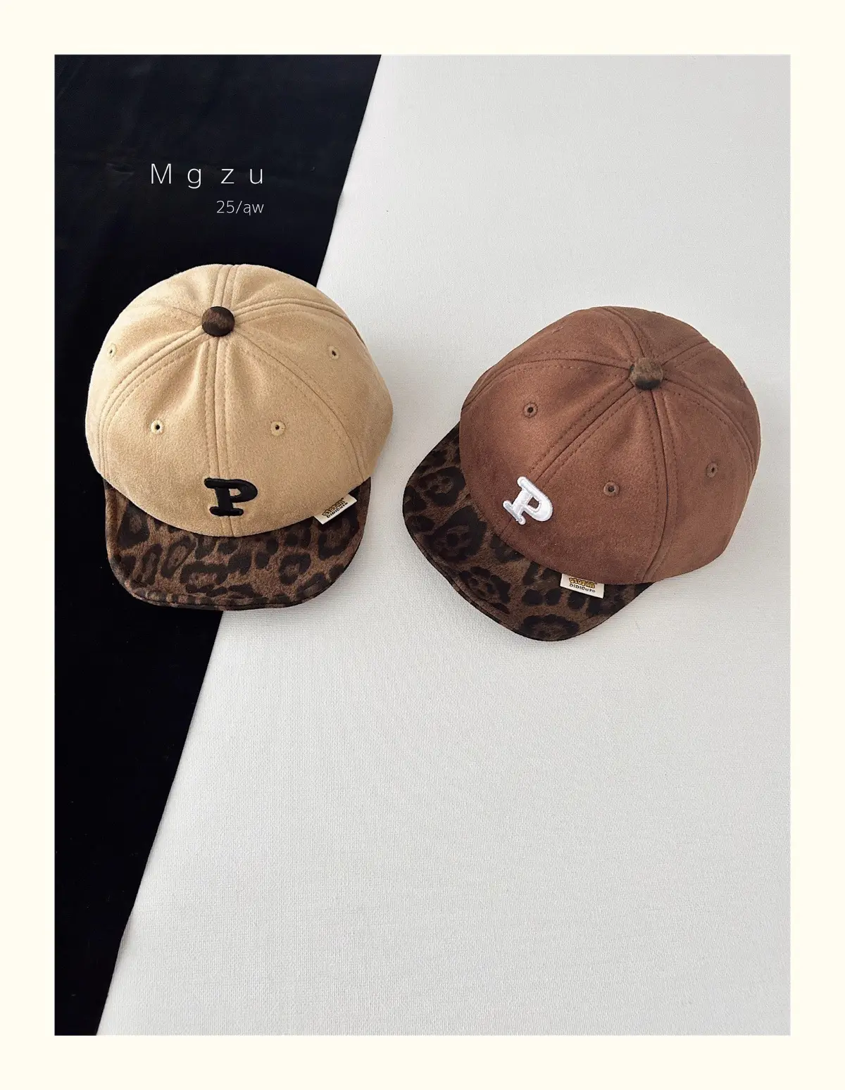 Kids Baseball Cap Black Leopard Print P Letter — feature 7