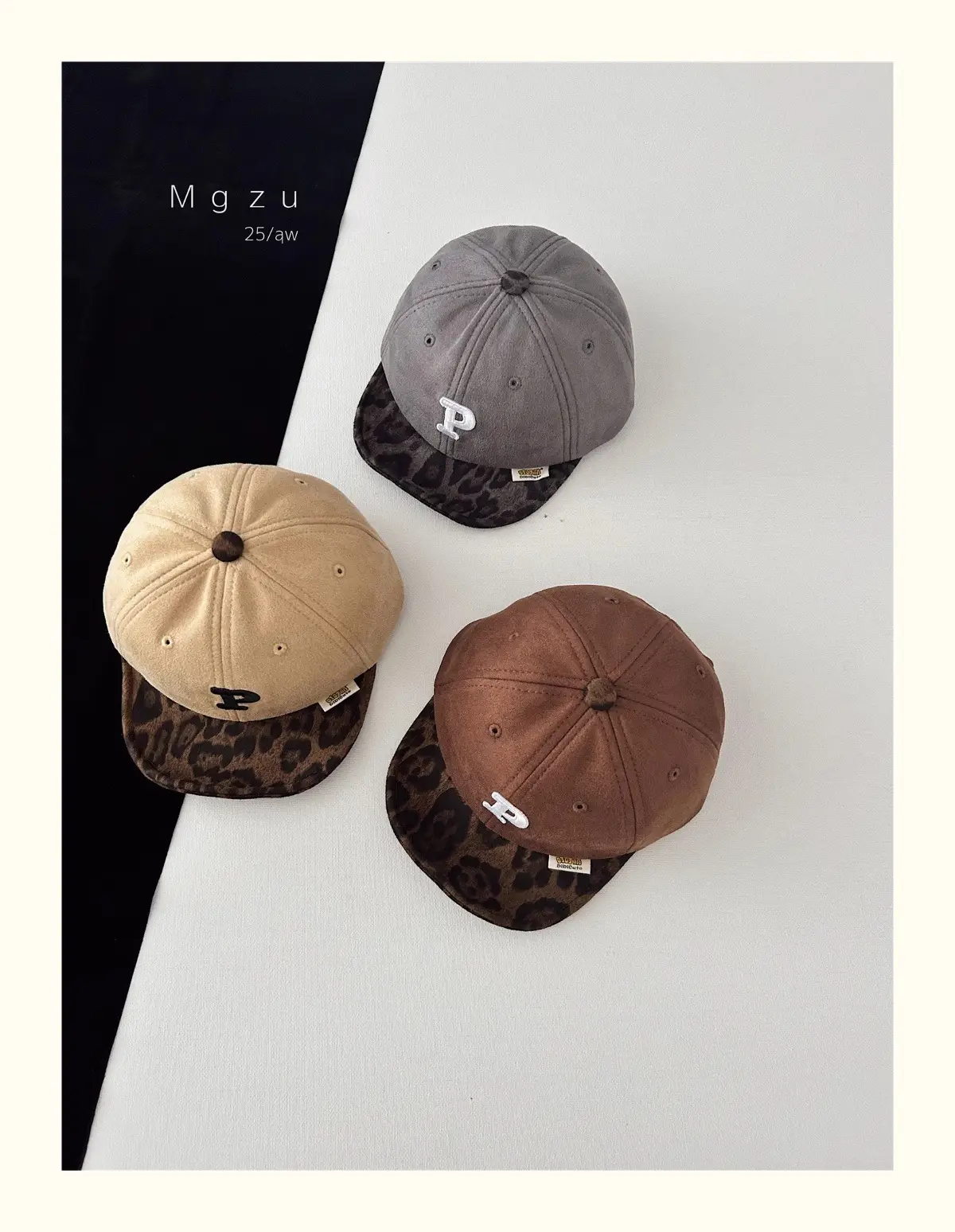 Kids Baseball Cap Black Leopard Print P Letter — feature 8