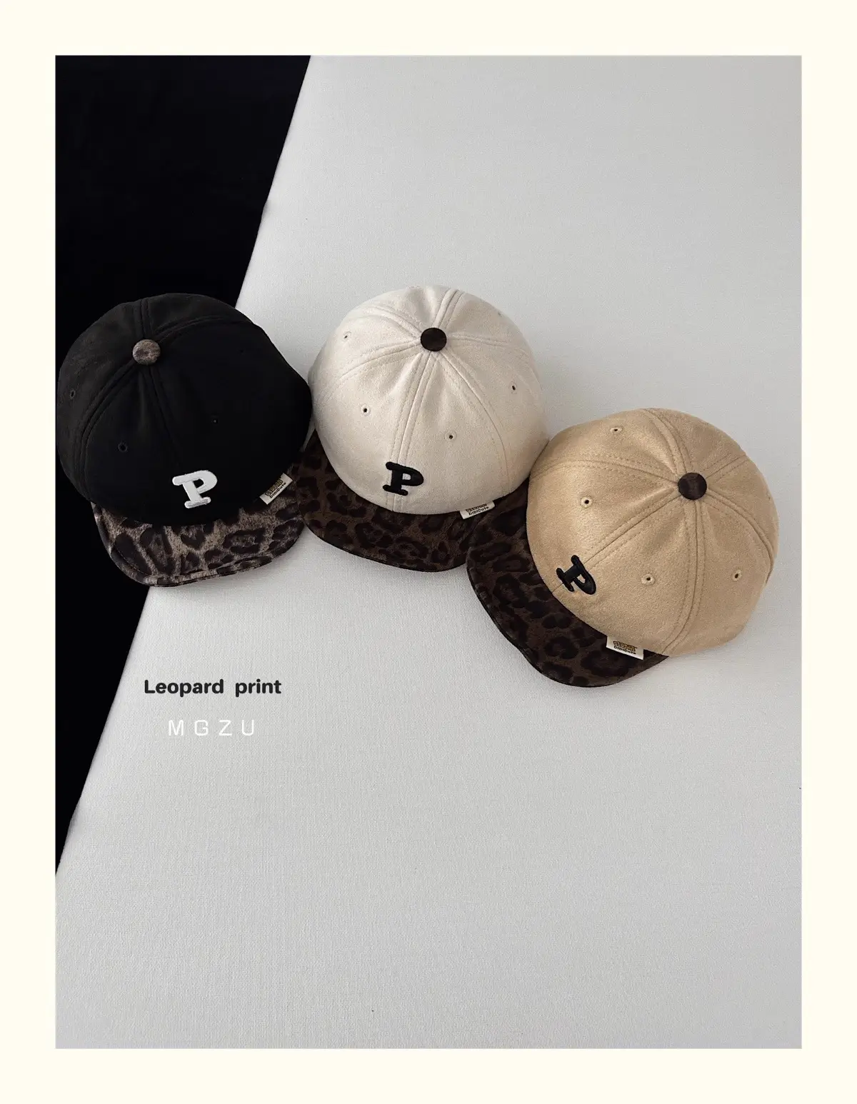 Kids Baseball Cap Black Leopard Print P Letter — feature 9