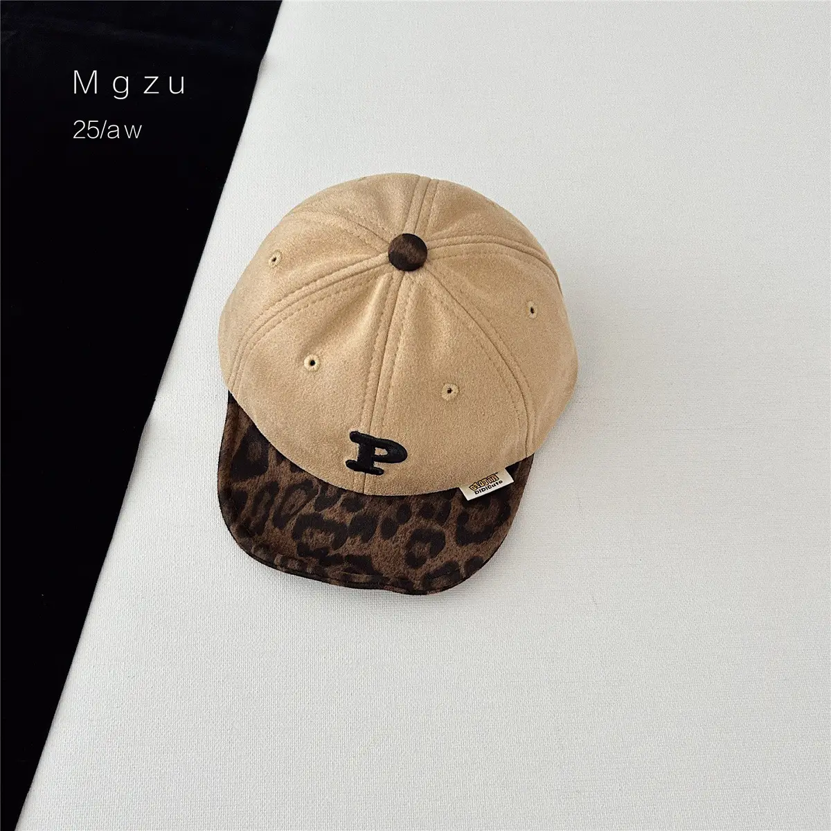 Kids Baseball Cap Black Leopard Print P Letter - Image 3