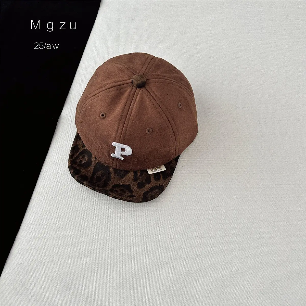 Kids Baseball Cap Black Leopard Print P Letter - Image 5