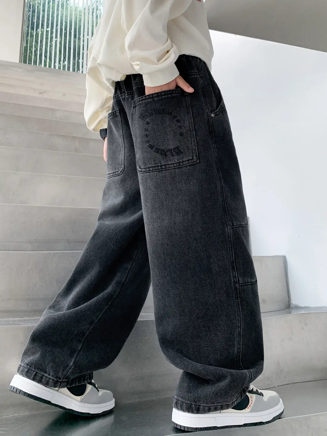 Boys' Fleece-Lined Denim Pants Children's Autumn and Winter Trousers for Middle School Students 2026 New Large Children's Autumn Casual Pants