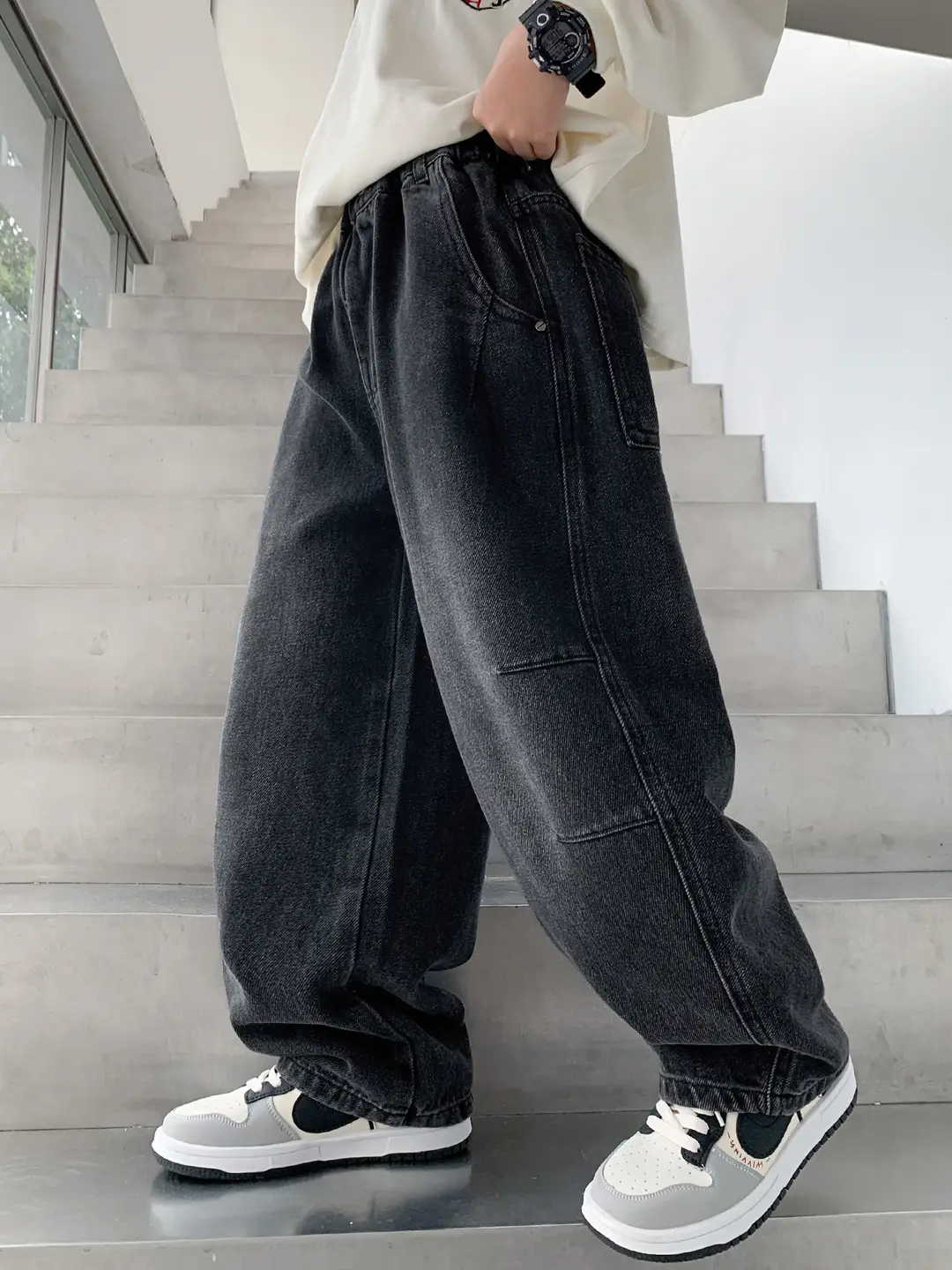 Boys' Fleece-Lined Denim Pants Children's Autumn and Winter Trousers for Middle School Students 2026 New Large Children's Autumn Casual Pants