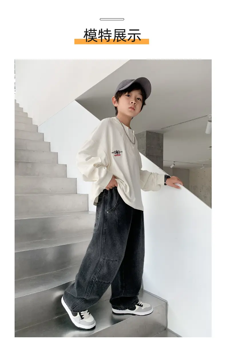 Boys' Fleece-Lined Denim Pants Children's Autumn and Winter Trousers for Middle School Students 2026 New Large Children's Autumn Casual Pants — feature 15