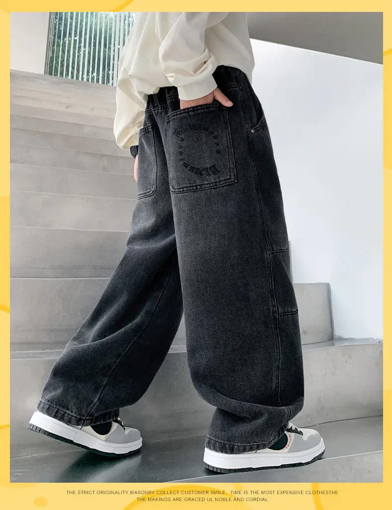 Boys' Fleece-Lined Denim Pants Children's Autumn and Winter Trousers for Middle School Students 2026 New Large Children's Autumn Casual Pants — feature 2