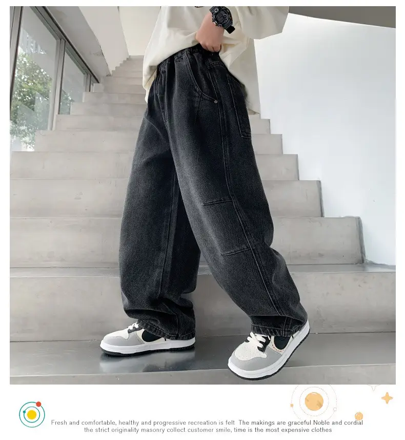 Boys' Fleece-Lined Denim Pants Children's Autumn and Winter Trousers for Middle School Students 2026 New Large Children's Autumn Casual Pants — feature 20